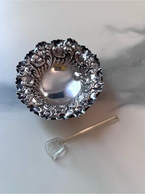 Antique .925 Sterling Silver Victorian Salt Cellar Pin Dish Trinket Dish